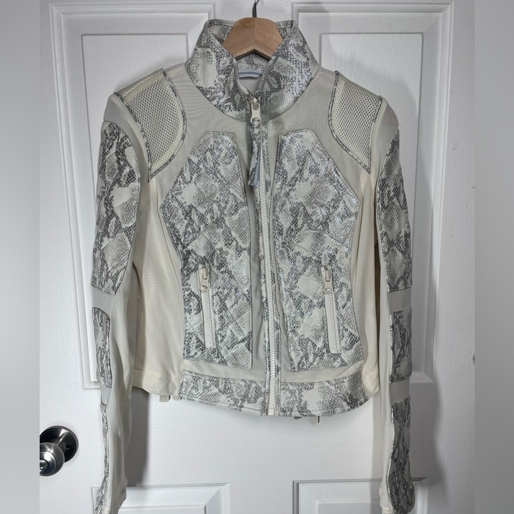 Blanc Noir Lace Up Leather Snakeskin Moto Jacket Sz M